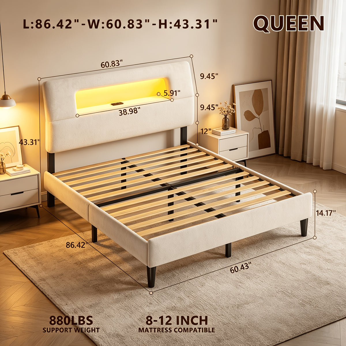 queen bed frame velvet material soft wrapped bed - Temu
