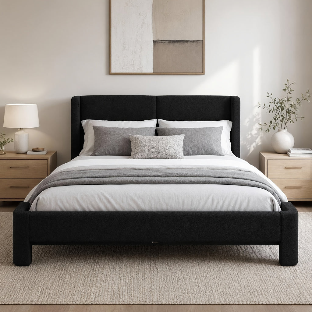 queen bed frame usb ports wingback headboard boucle - Temu