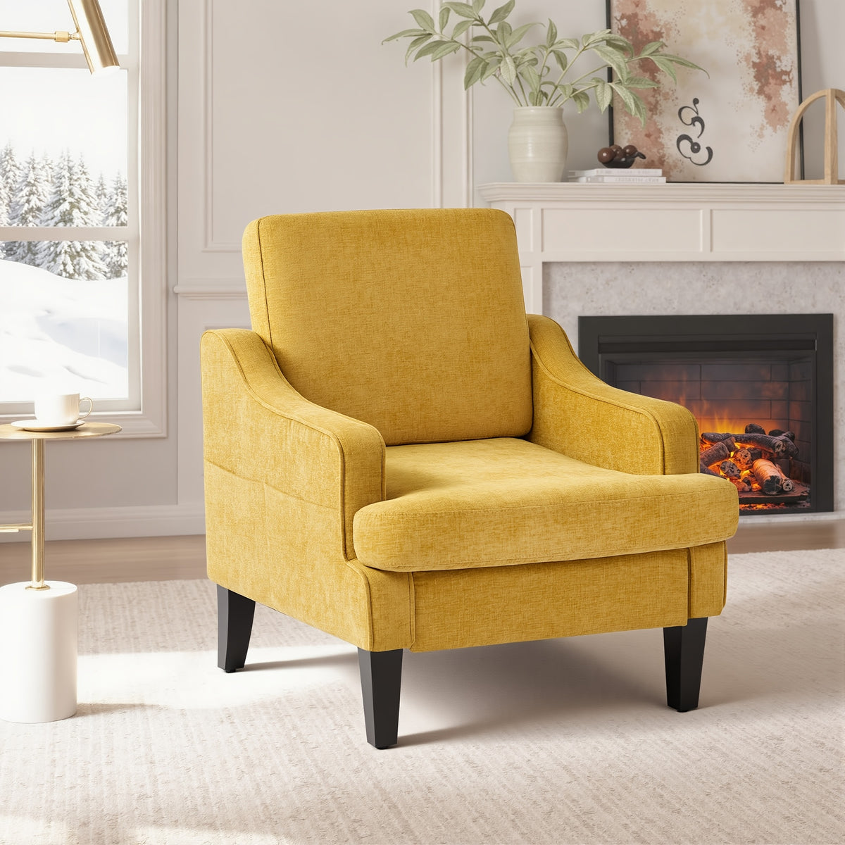 chenille upholstered modern accent chair armrests comfy - Temu