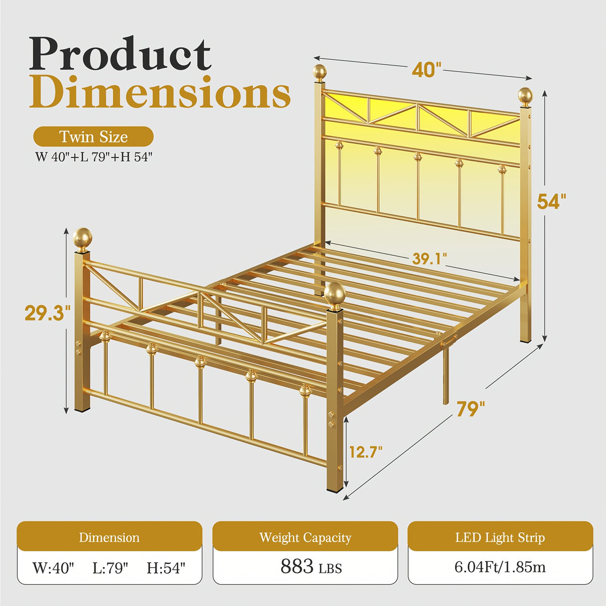 metal platform bed frame 54 tall rgb led decor - Temu
