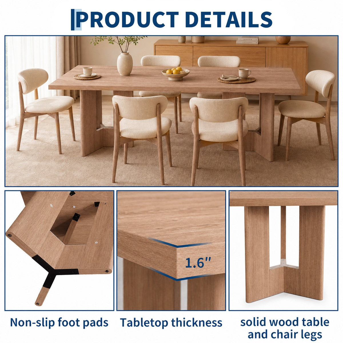 modern rectangular dining table wood kitchen table 4 6 - Temu