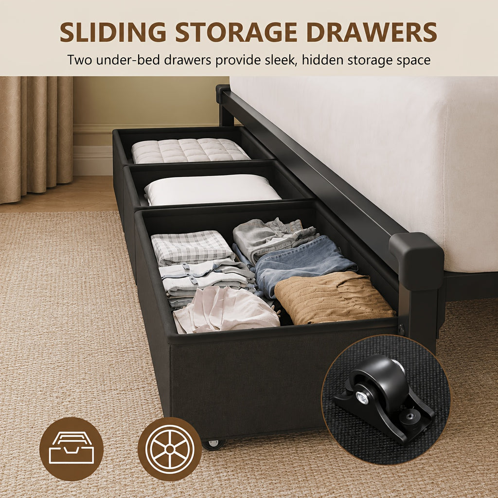 modern bed frame storage headboard 2 fabric drawers rgb led - Temu