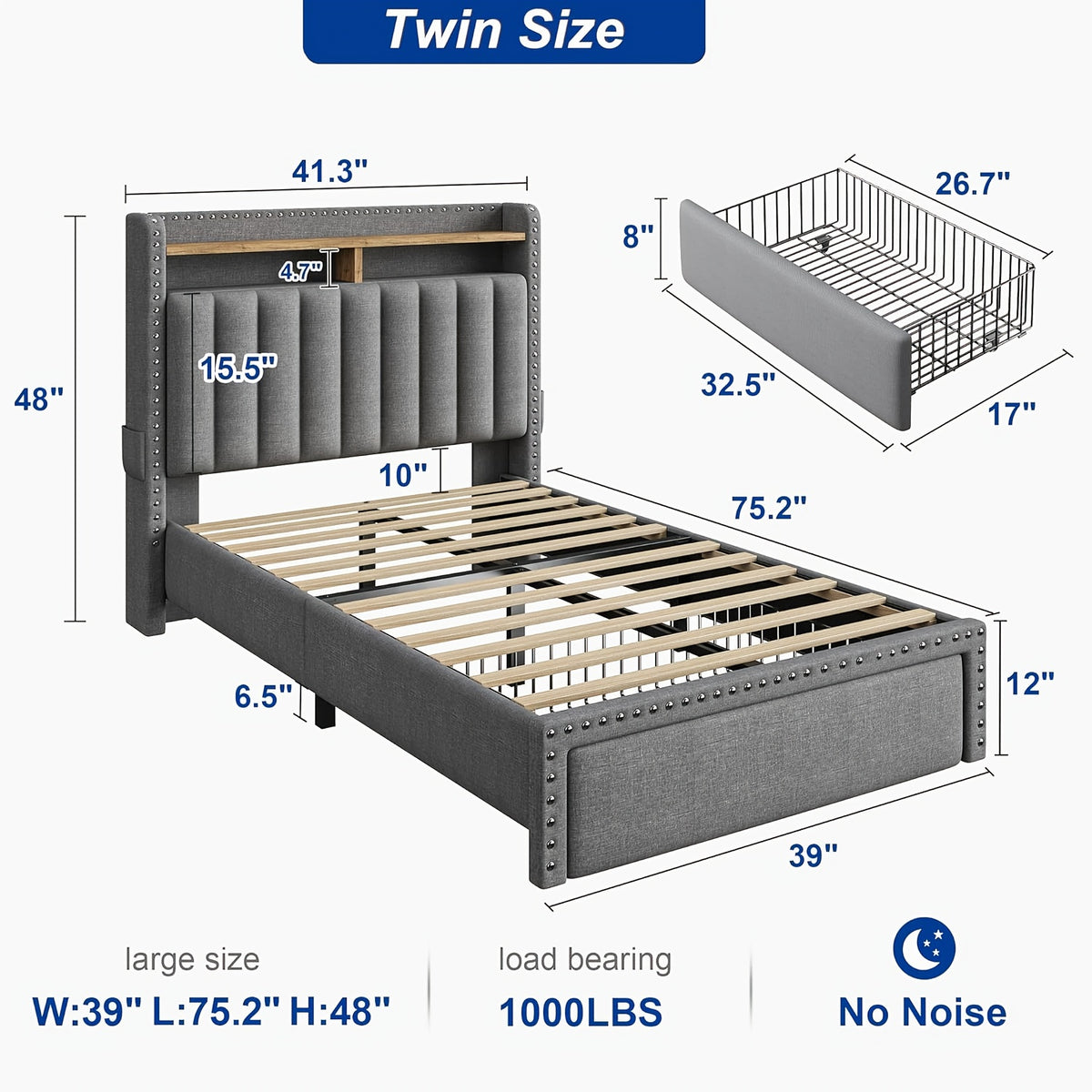 soft upholstered bed frame 2 storage drawers   mattress - Temu