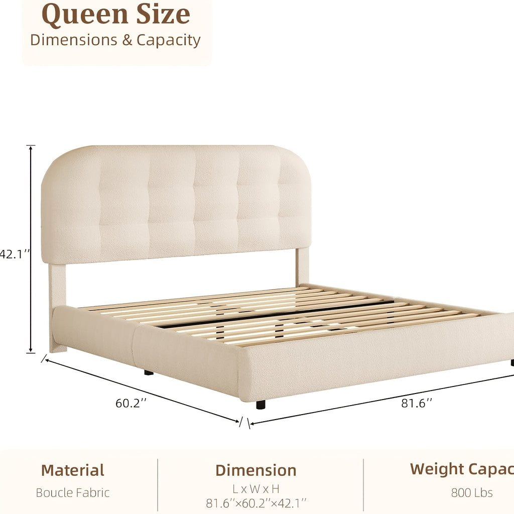 modern boucle upholstered platform bed frame curved cloud - Temu