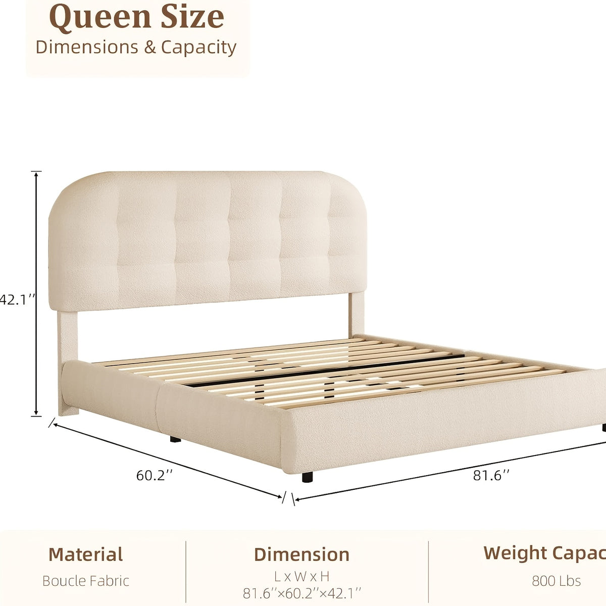 modern boucle upholstered platform bed frame curved cloud - Temu