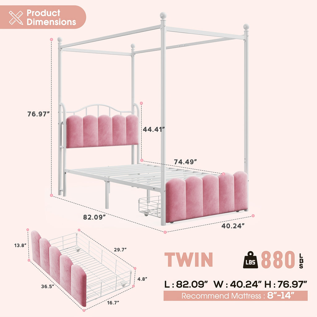 twin full queen upholstered canopy bed frame 2 drawers - Temu