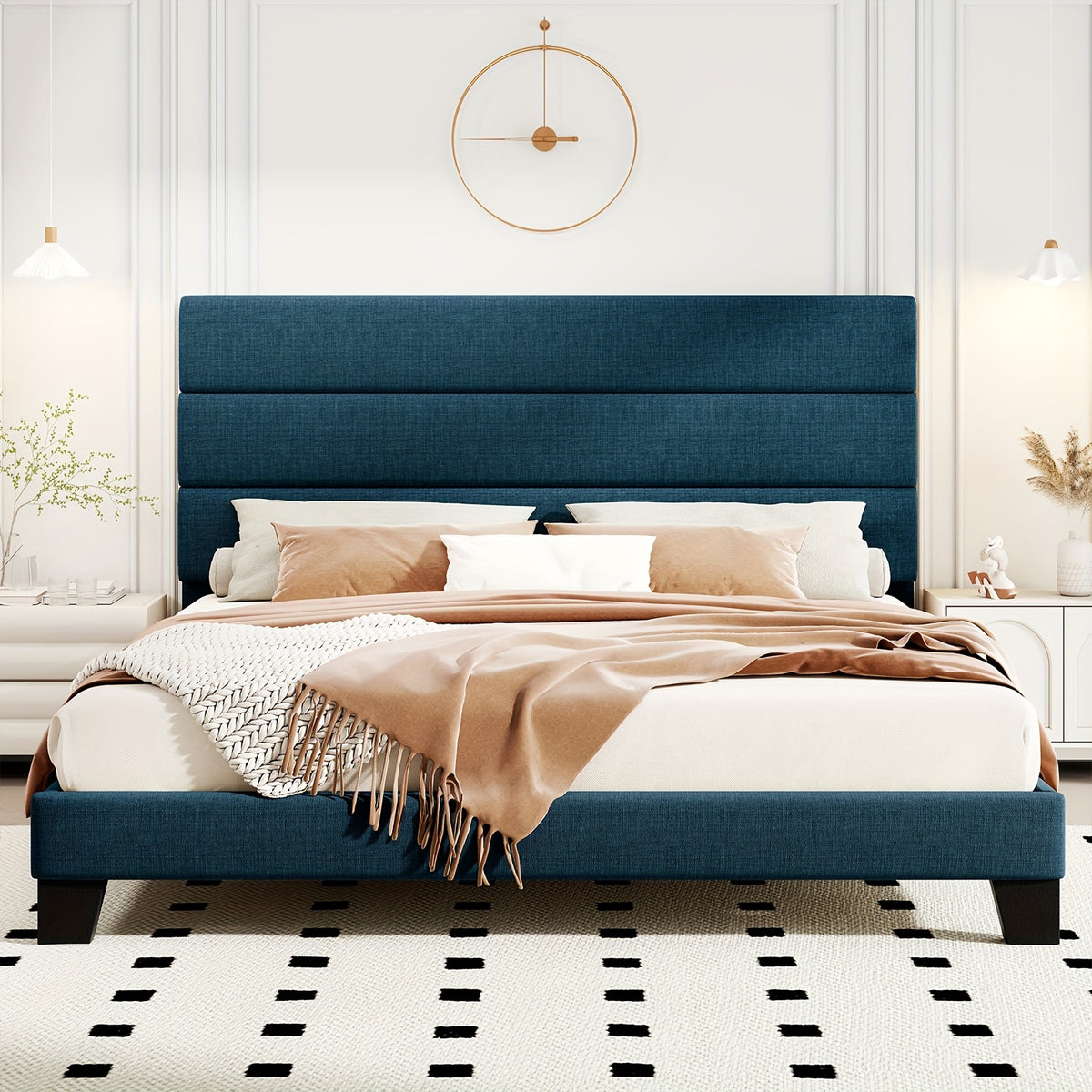 modern fabric upholstered bed frame headboard strong - Temu