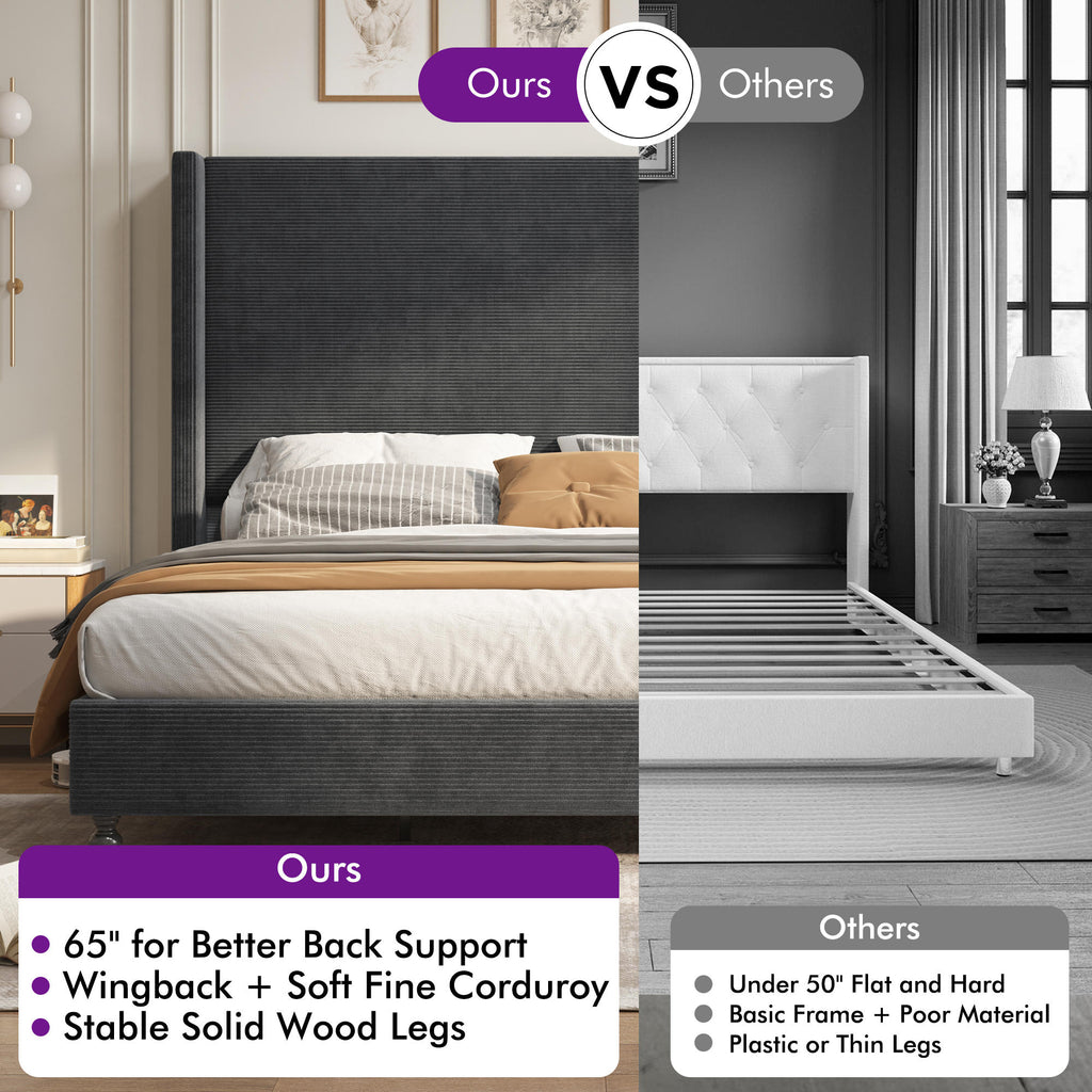 corduroy upholstered bed frame tall wingback - Temu