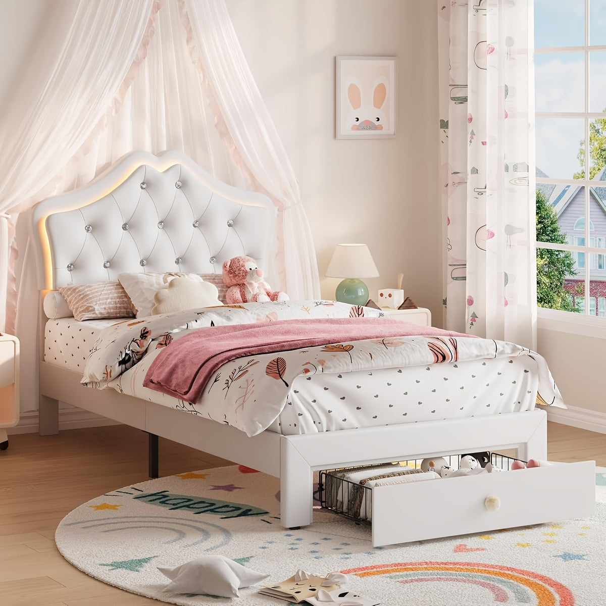 modern twin platform bed frame upholstered crystal button - Temu