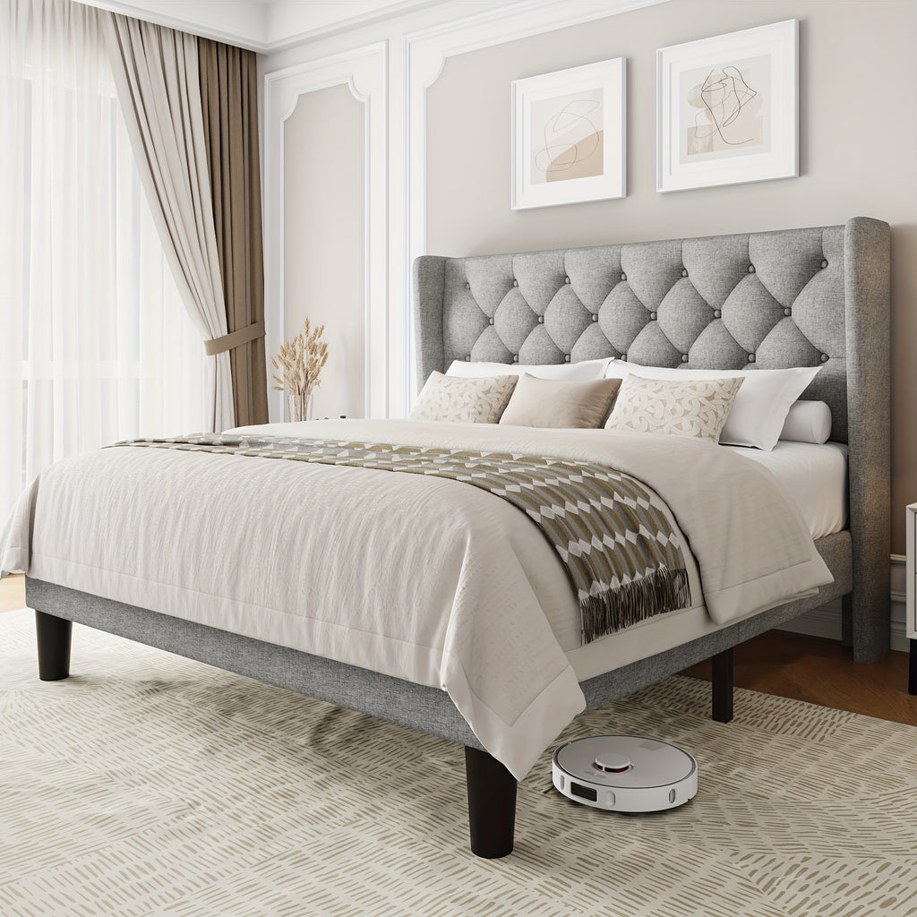 bed frame button tufted headboard platform bed 8 bed storage - Temu