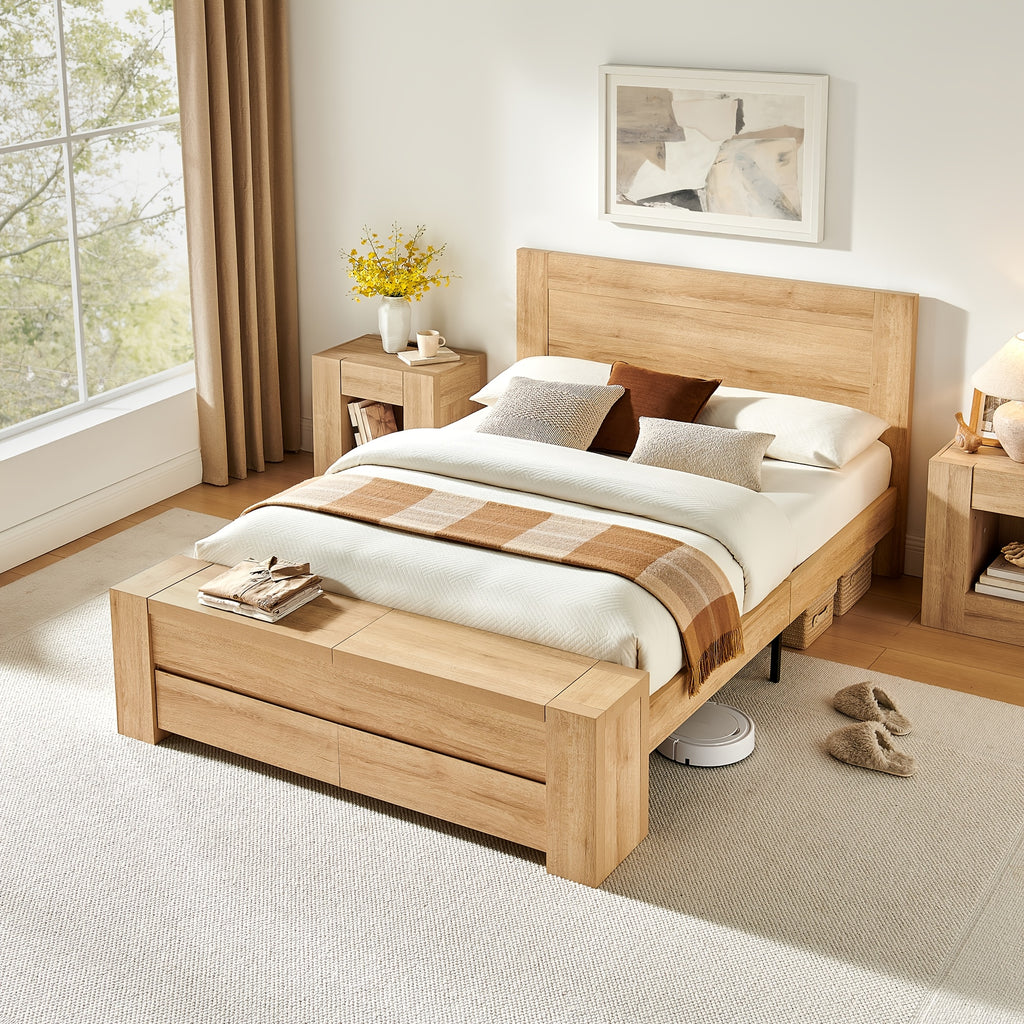 king queen size platform bed frame storage footboard - Temu