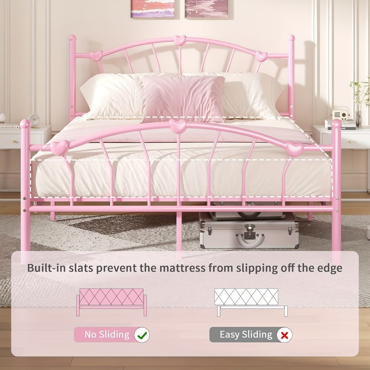 twin full queen size metal platform bed frame heart shaped - Temu