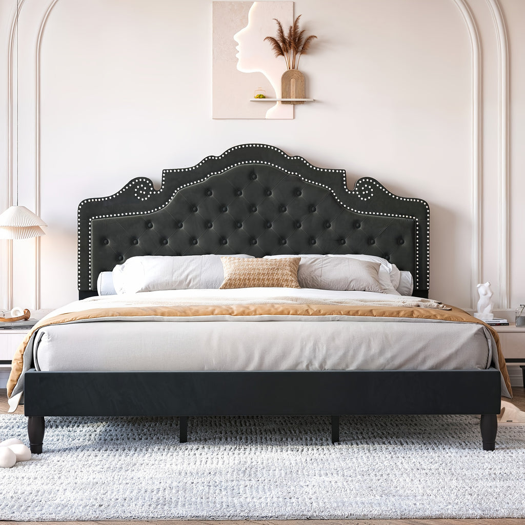 full queen king bed frame velvet adjustable tiara - Temu