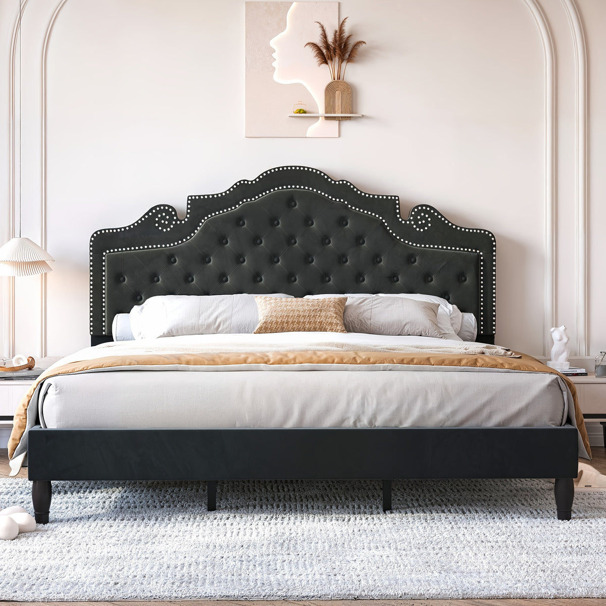 full queen king bed frame velvet adjustable tiara - Temu