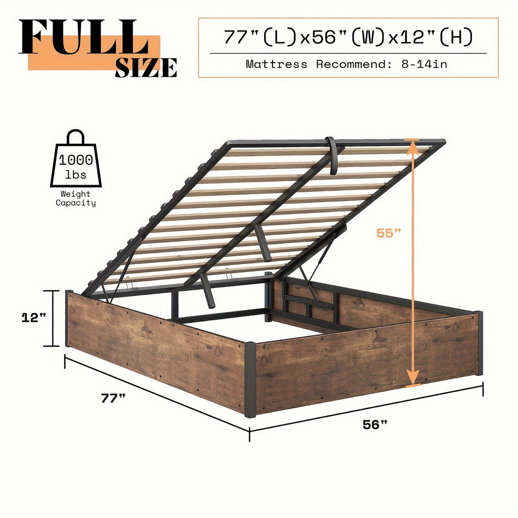 lift storage bed storage underneath wooden platform bed - Temu