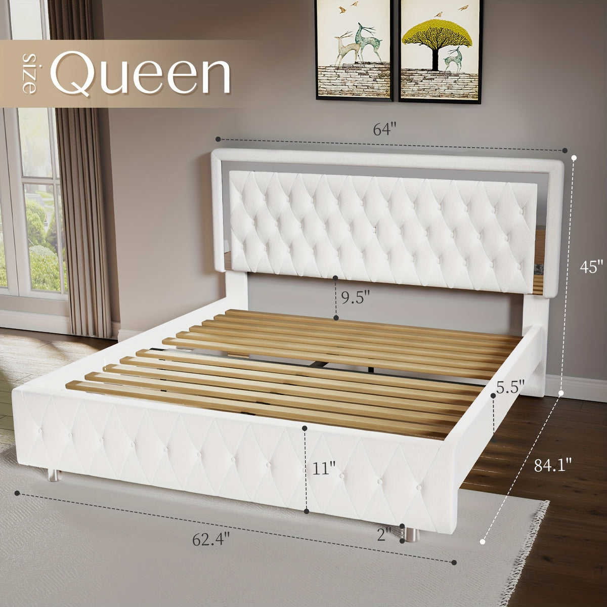 led bed frame upholstered platform bed vlelvet - Temu