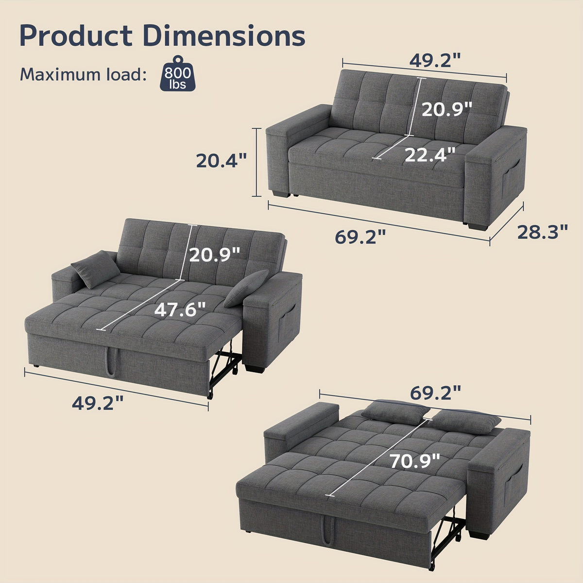full size 3 in 1 convertible sofa bed pull sleeper reclining - Temu