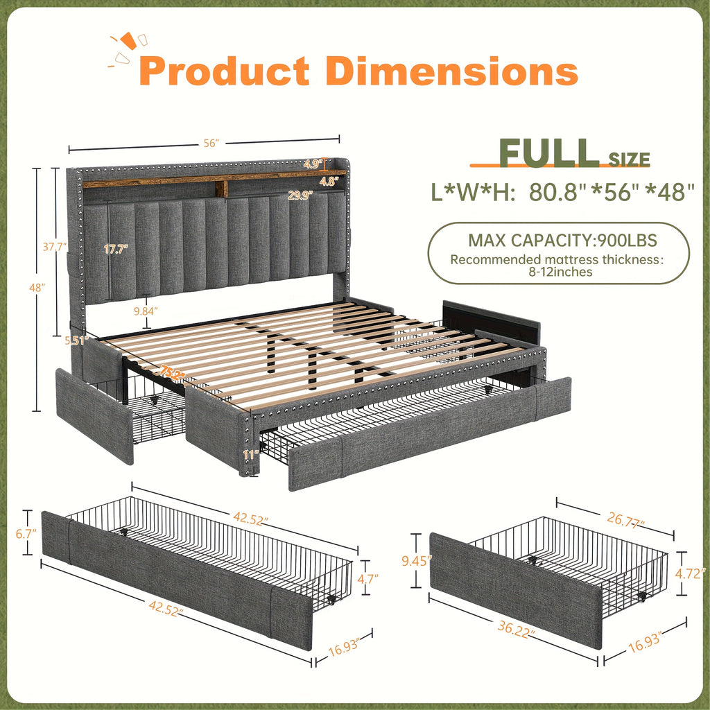 king size upholstered storage bed 3 drawers 2 tier - Temu