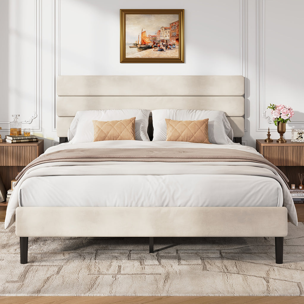 upholstered bed frame king size bed frame headboard platform - Temu