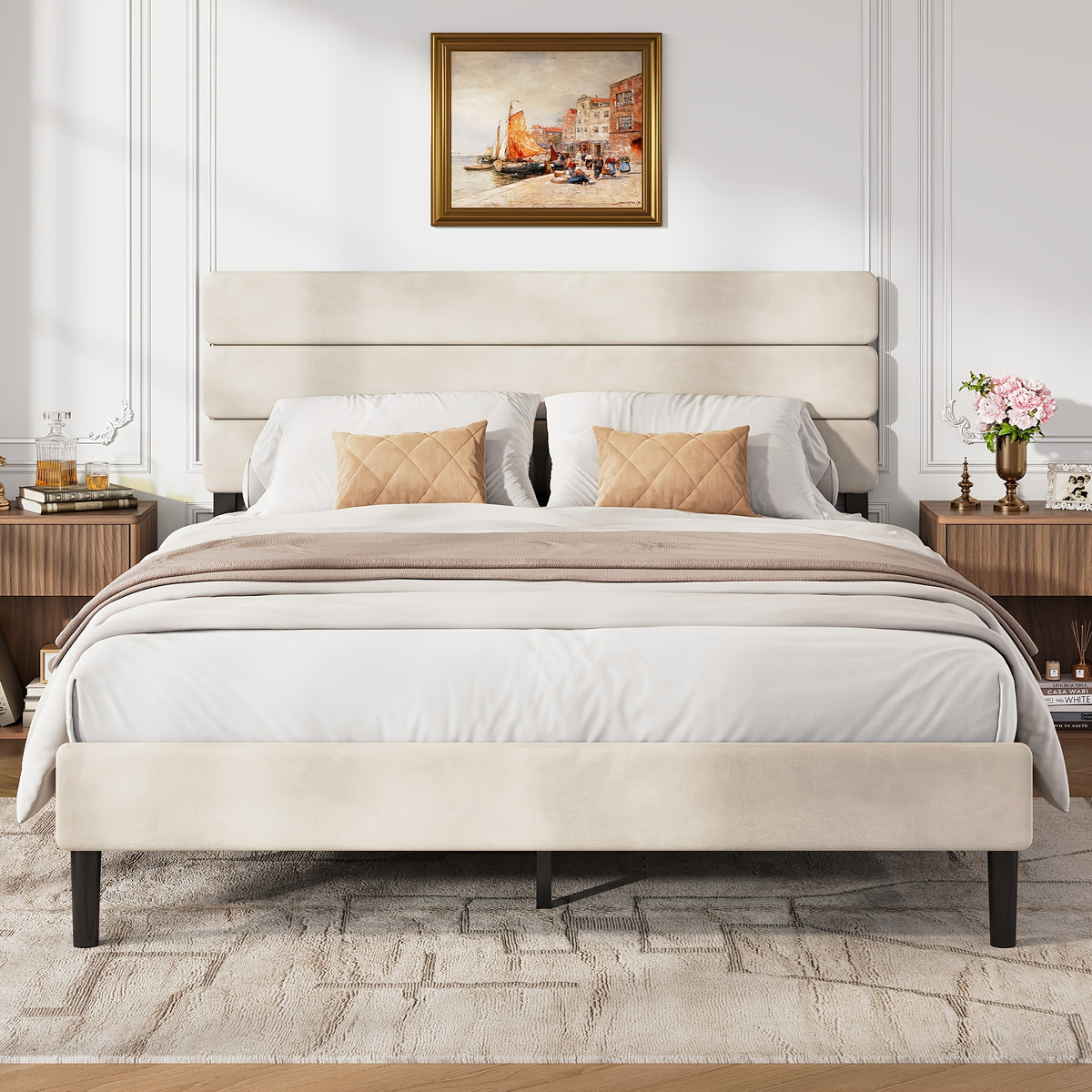upholstered bed frame king size bed frame headboard platform - Temu