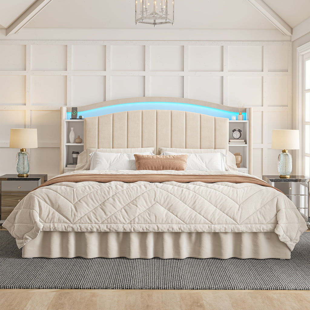 king queen full bed frame built in nightstand storage - Temu