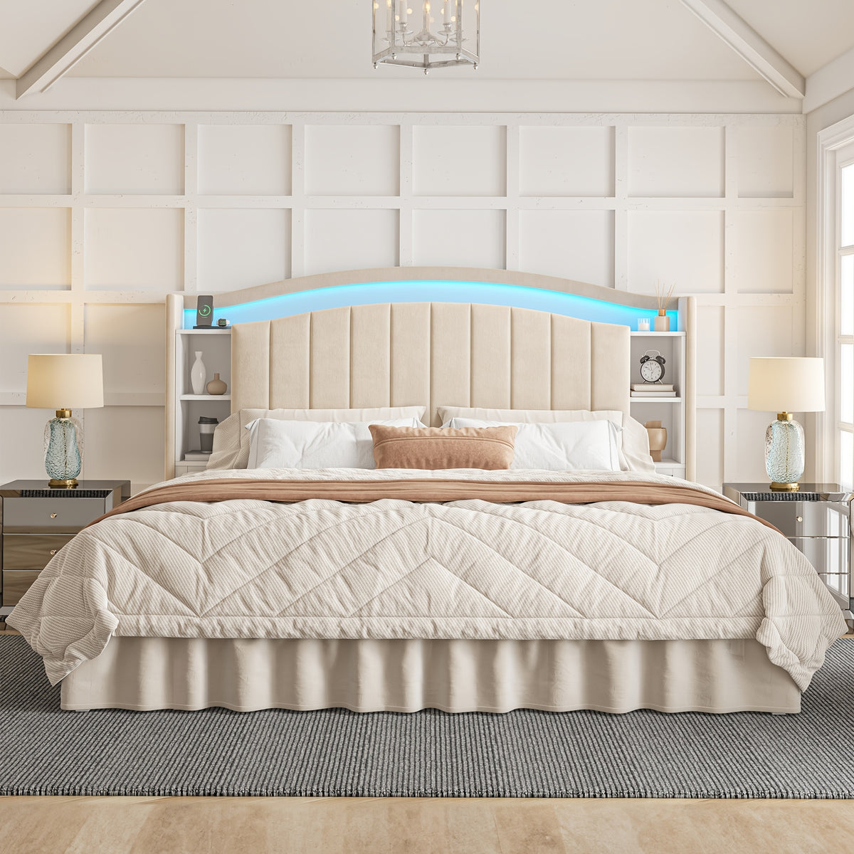 king queen full bed frame built in nightstand storage - Temu