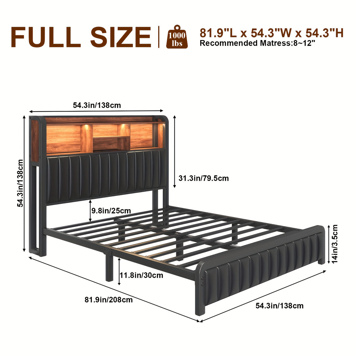 upholstered platform bed frame 3 tier storage headboard - Temu