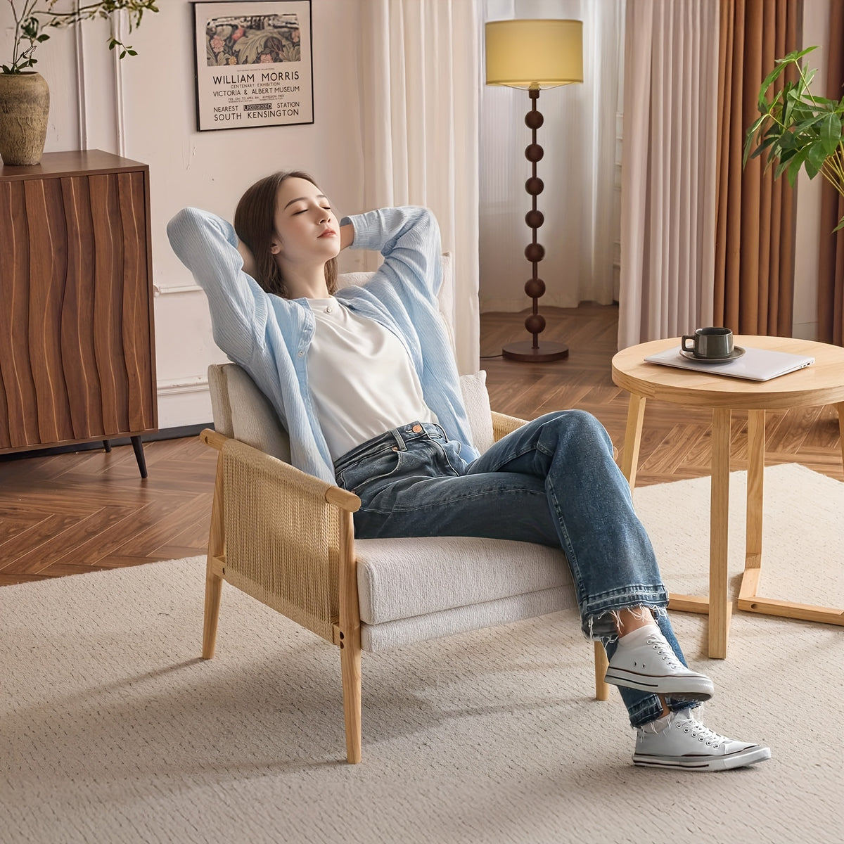 century modern accent chair solid wooden armrests - Temu