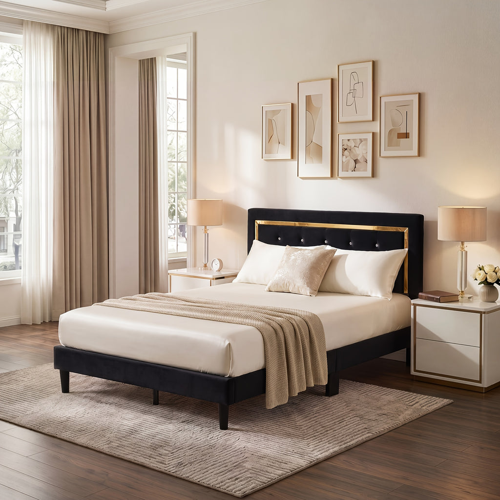 flannel upholstered platform bed frame integrated headboard - Temu