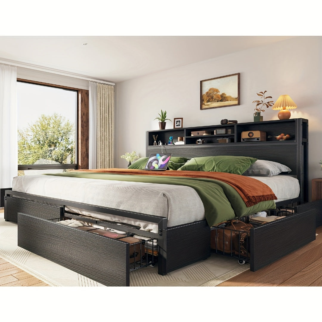 queen king size bed   storage large drawers forbedroom - Temu