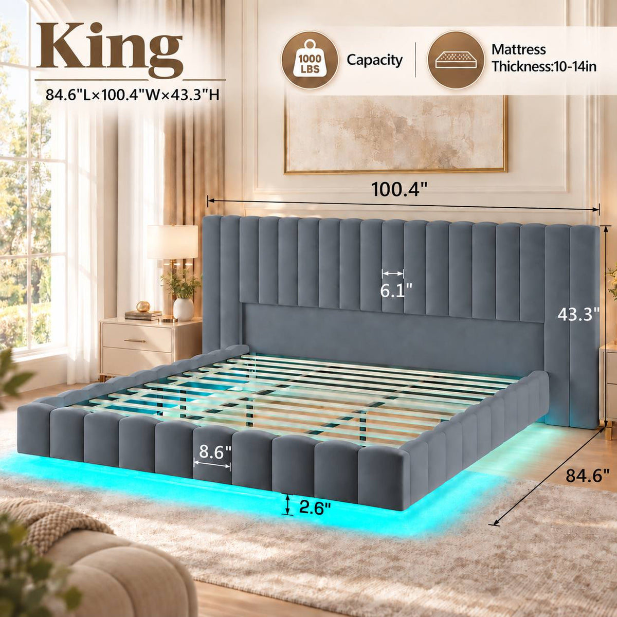 modern upholstered bed frame ambient led lighting - Temu