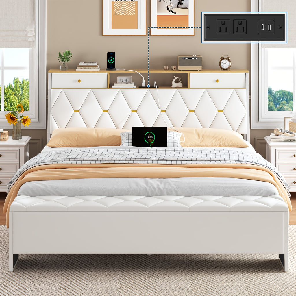mraeer bed frame storage bench 2 drawers charging station no - Temu