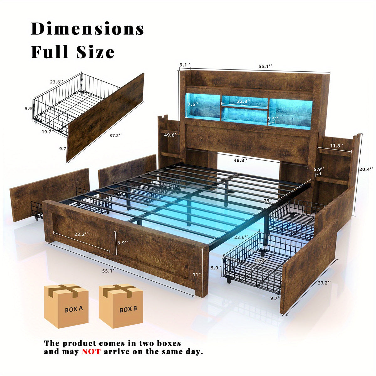 bed frame 49 6 inch bookcase headboard 4 drawers 2 - Temu