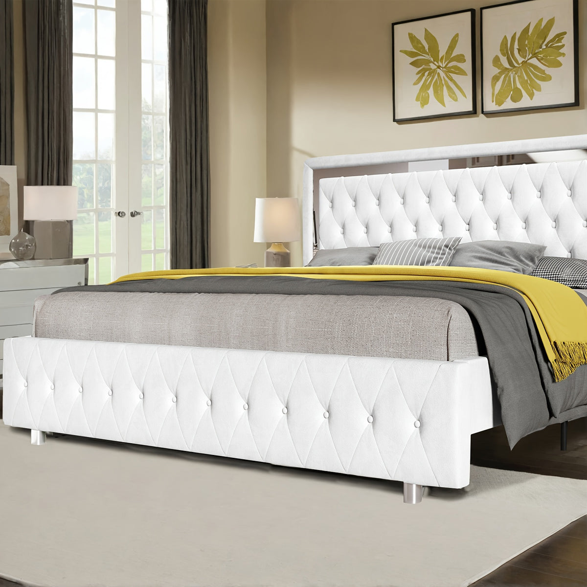 led bed frame upholstered platform bed vlelvet - Temu