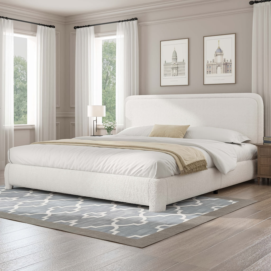 boucle upholstered california king bed frame soft - Temu