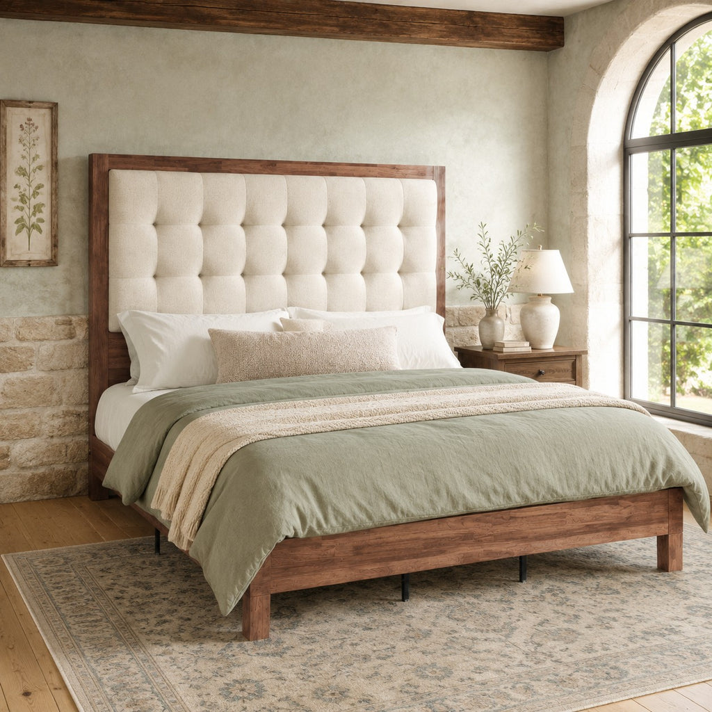 classic vintage solid wood bed frame upholstered headboard - Temu