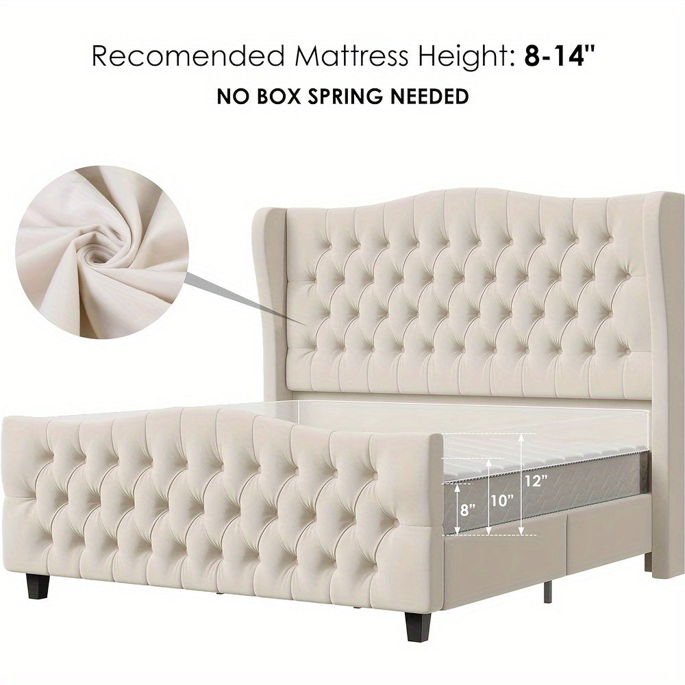 full queen king 54 3 tall bed frame wingback headboard - Temu