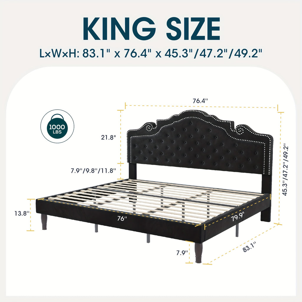 full queen king bed frame velvet adjustable tiara - Temu