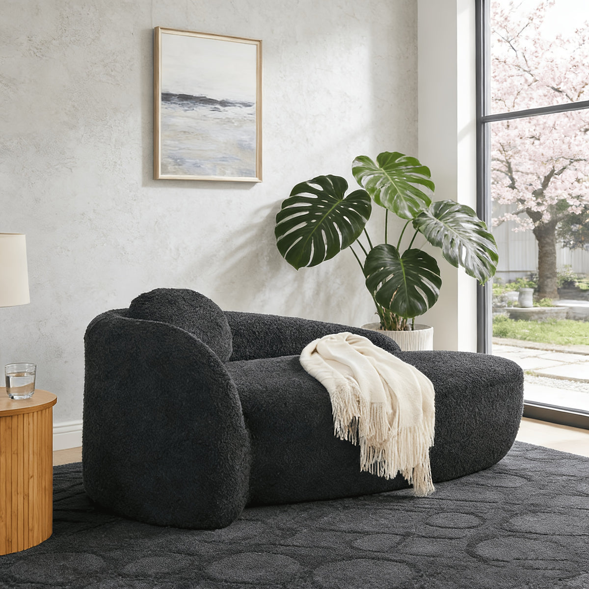 modern boucle oval floor sofa chair low profile   - Temu