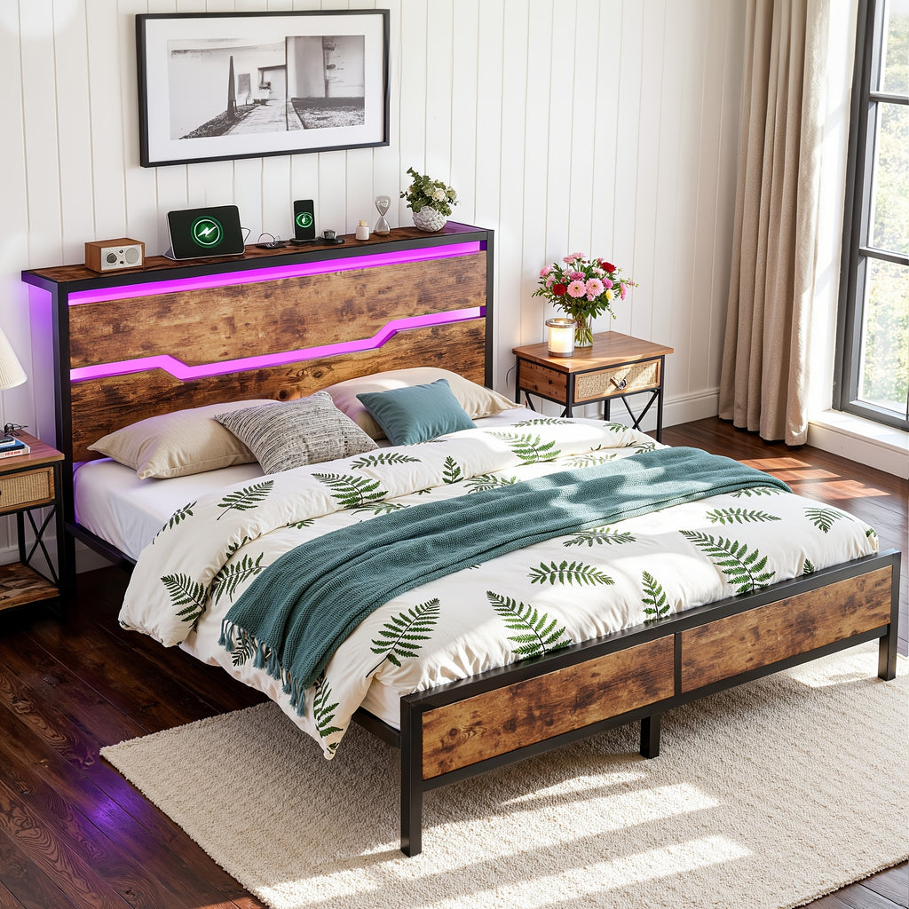 rustic farmhouse king bed frame headboard   - Temu