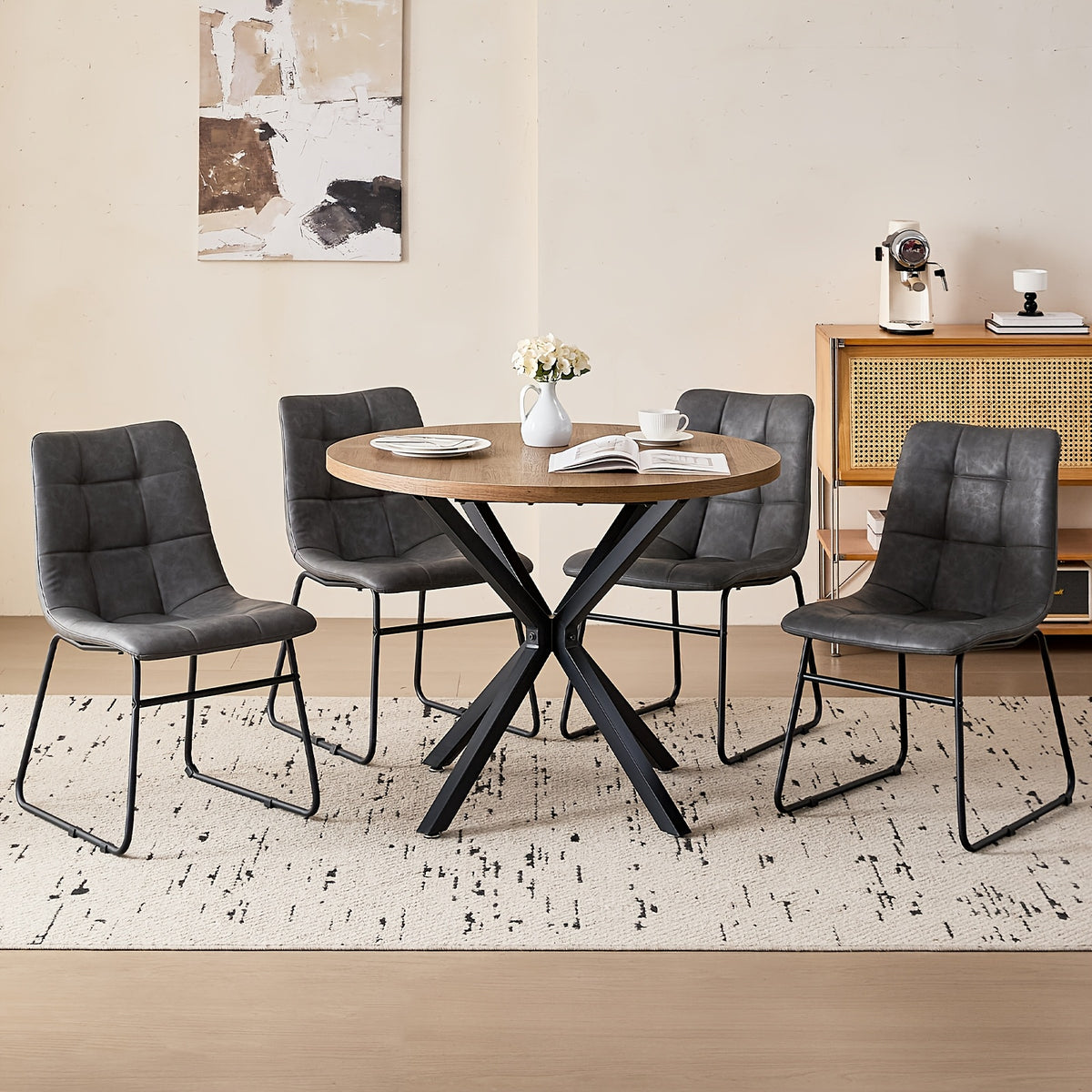 39 modern round 5pcs dining set natural wood grain - Temu
