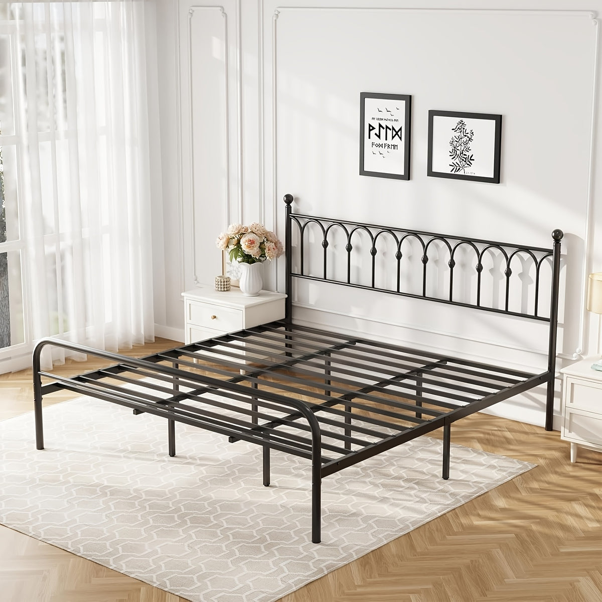 a metal bed frame featuring bed storage a rounded base - Temu