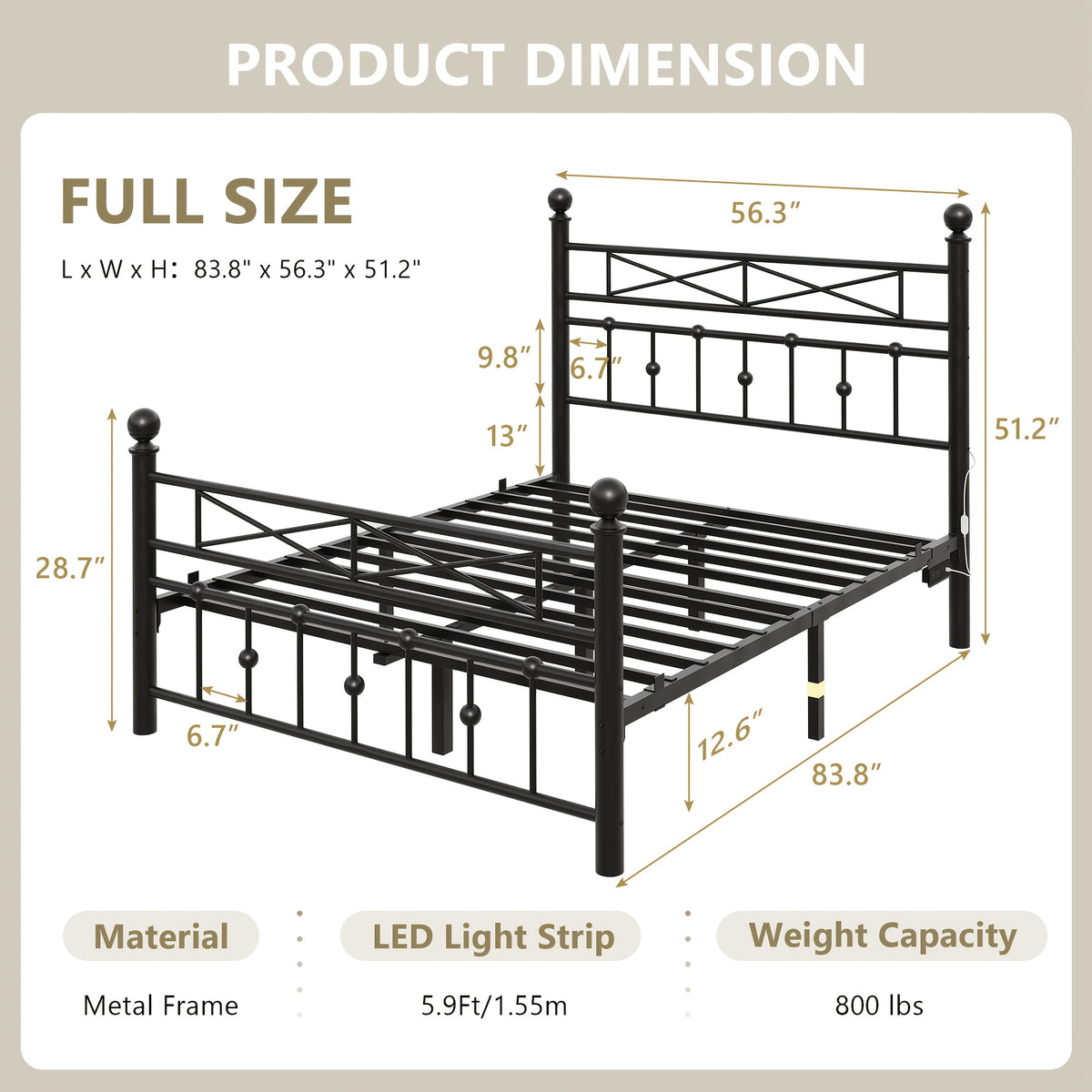 heavy duty metal bed frame led lights   bed side - Temu