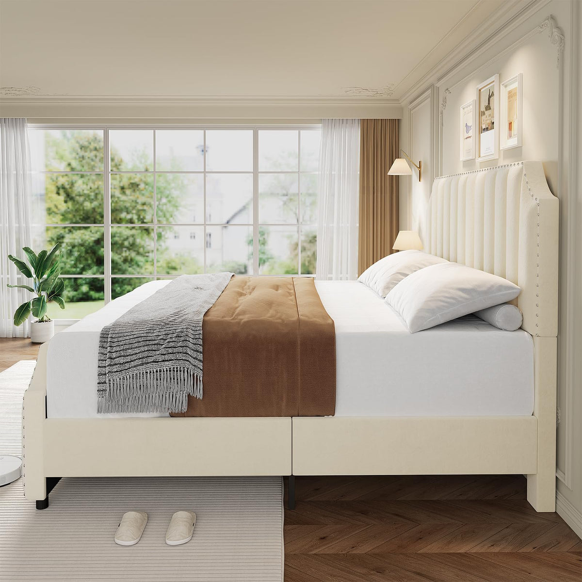 bed bed frame grey velvet queen bed frame 50 2 - Temu
