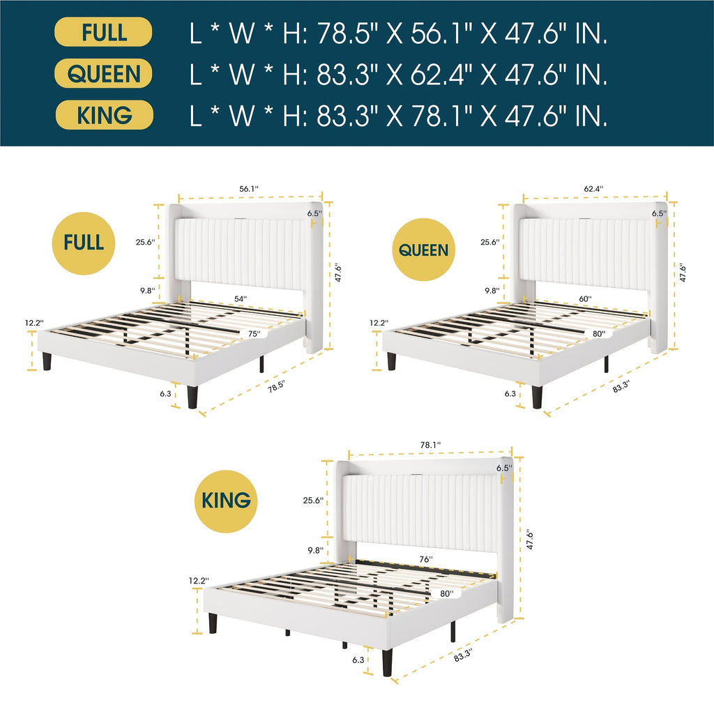 full queenking size wingback platform bed frame built - Temu