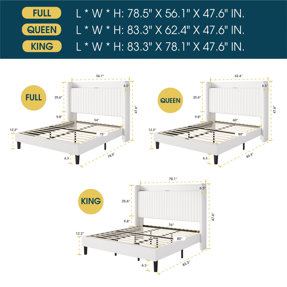 full queenking size wingback platform bed frame built - Temu