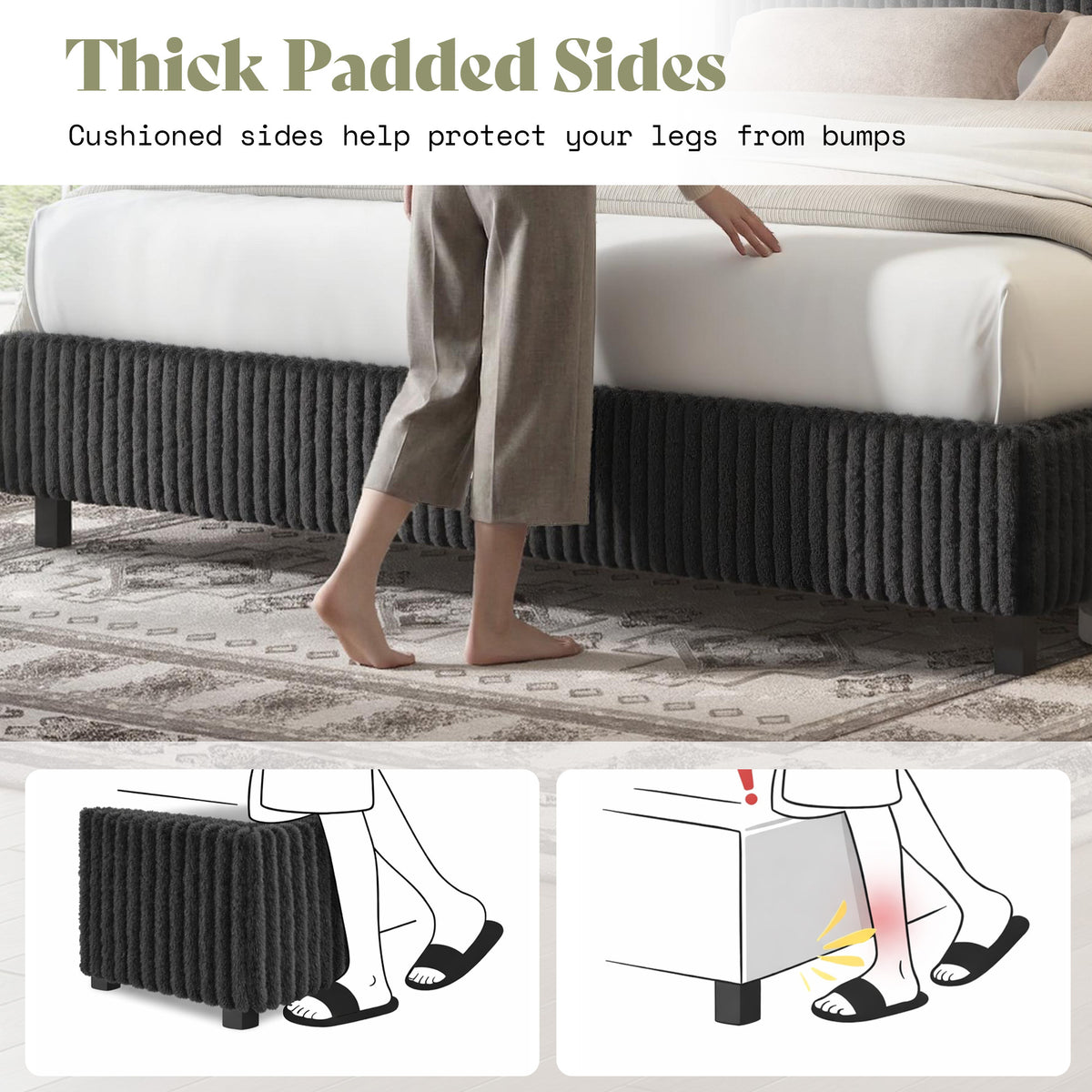 platform bed frame upholstered corduroy headboard fully - Temu