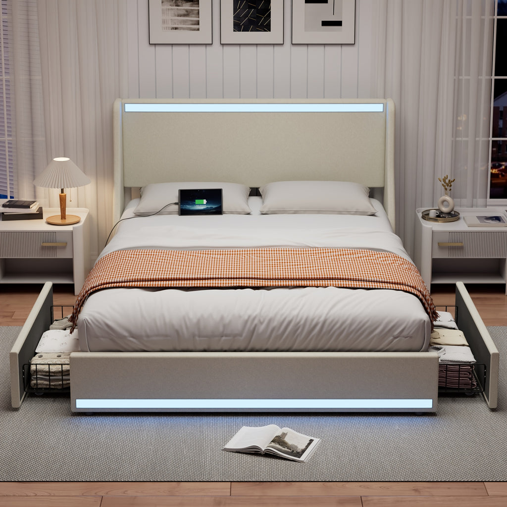 queen size bed frame storage drawers upholstered platform - Temu
