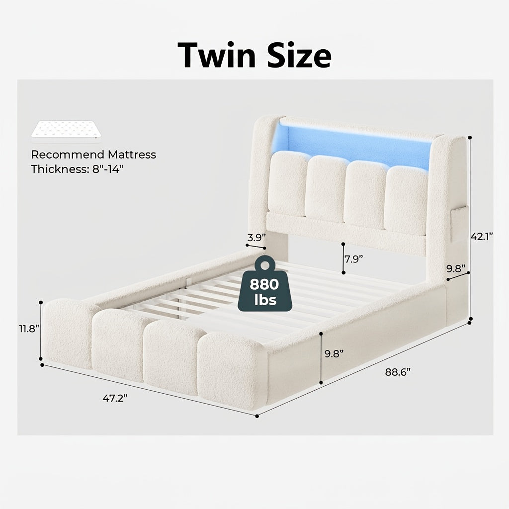cloud bed frame cream white storage headboard built in led - Temu