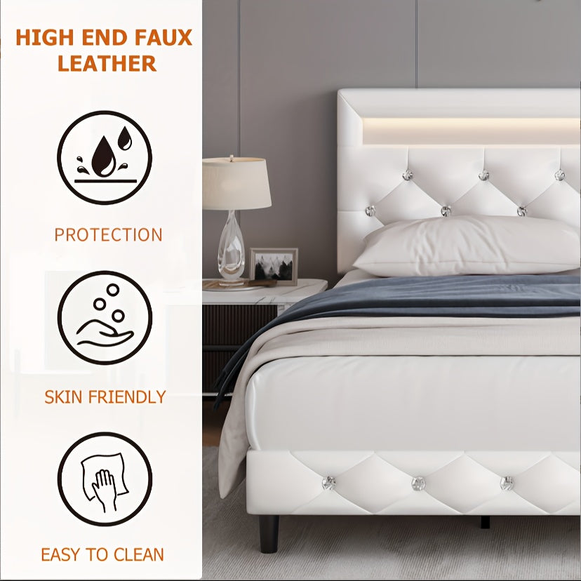 fultru modern bed frame led headboard adjustable tufted   - Temu